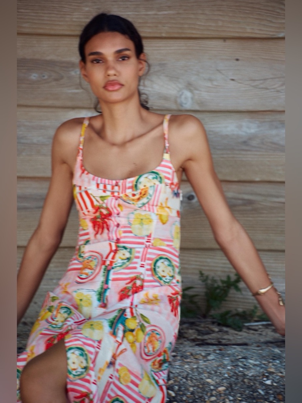 Zara Floral Pink Lemon Print Maxi Dress - Italy Inspired Summer Linnen Dress - Picture 6 of 11